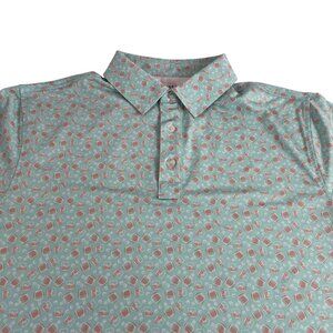 Straight Down Polo Shirt Mens M Whiskey Print Performance Golf Crystal Tree